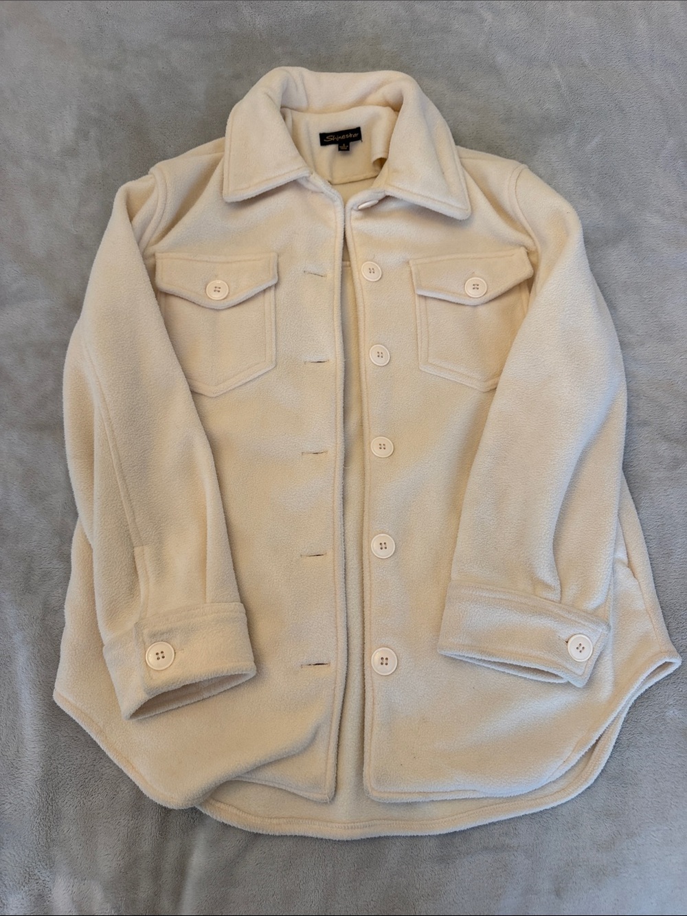 Cream Fleece Button-Up Fall Jacket